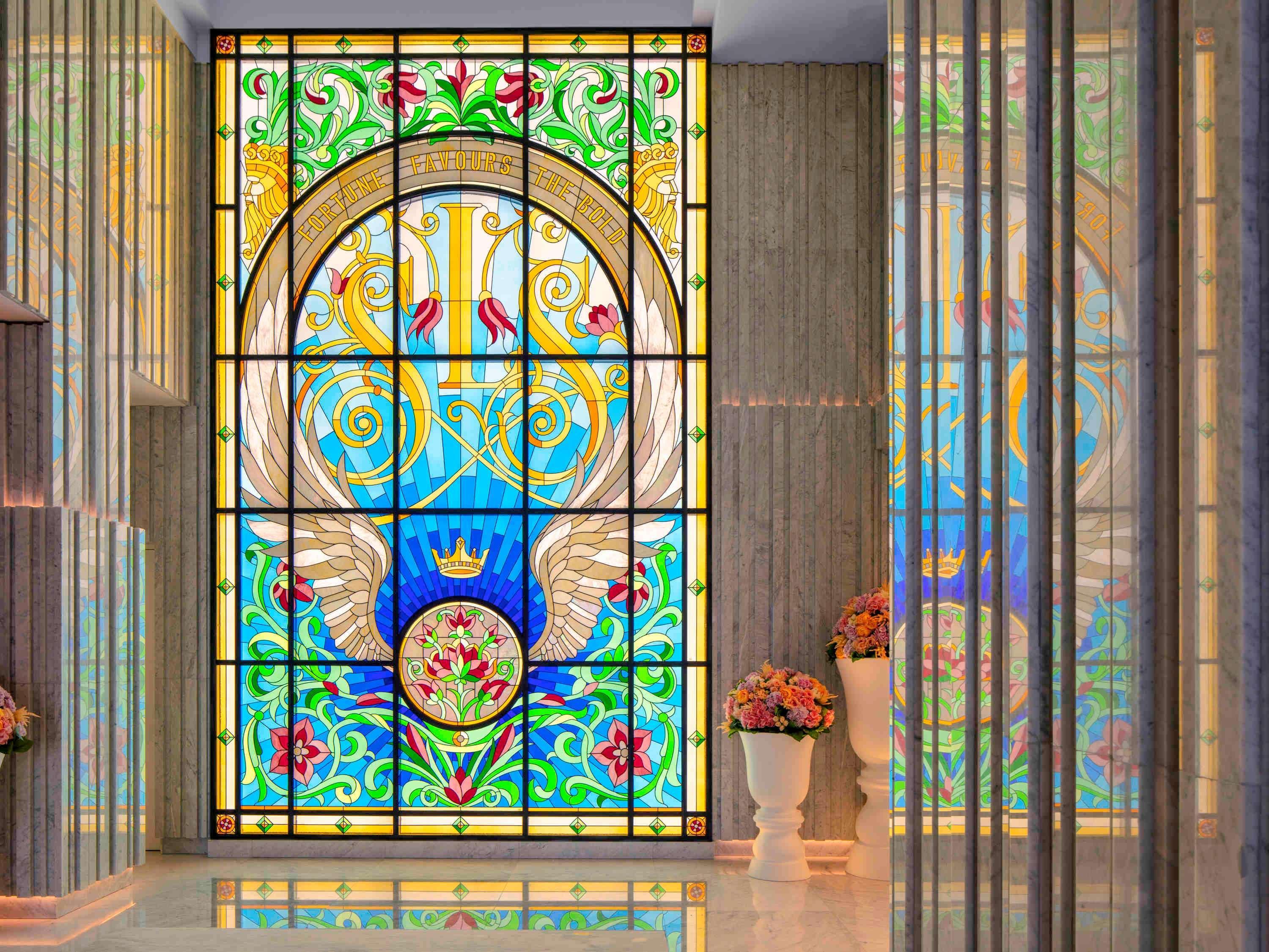 Sls Dubai Hotel & Residences Exterior foto The stained glass windows of the new church